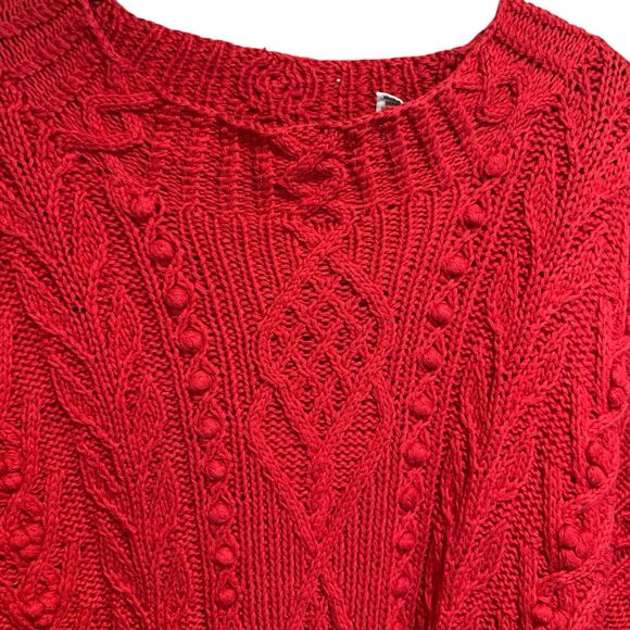 Vintage Express Womens Hand Knit Red Chunky Cable Knit Sweater M Fisherman Boho - Picture 3 of 7